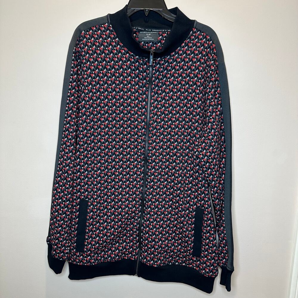 NWT Shaquille O'Neal Red Black Geometric Track Jacket Zip Up Mens Big & Tall XLT